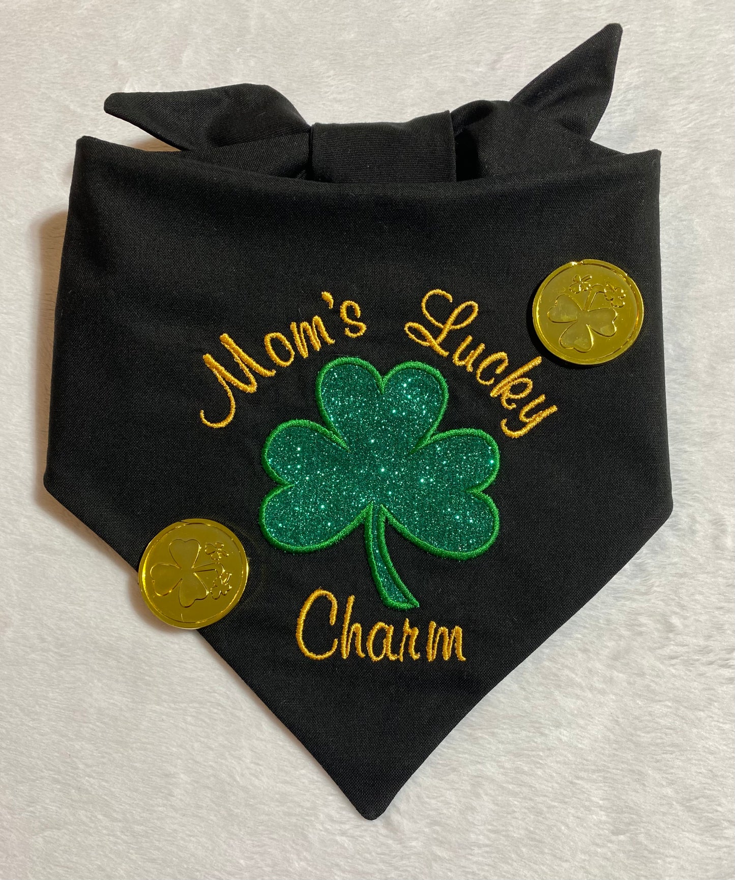 St. Patrick's Day, Mom's lucky charm dog bandana tie view